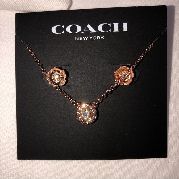 Coach Open Circle Necklace Tea Rose Earring Set NEW Rose Gold - Picture 2 of 3